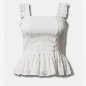 Torrid Peplum Washable Crinkle Gauze Smocked Tank Top White